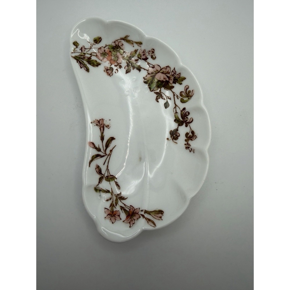 Antique Haviland Limoges Crescent Bone Dish French Porcelain Pink Floral c.1890s